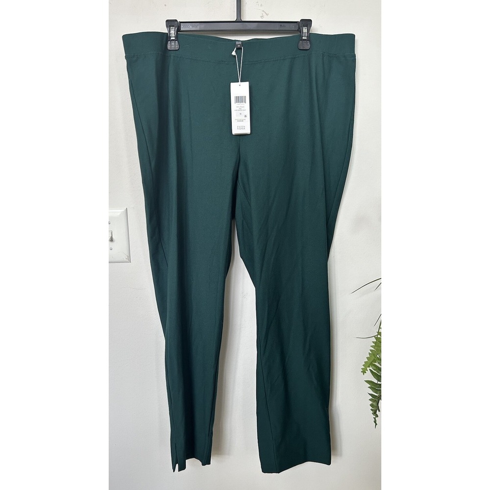 NWT‎ EILEEN FISHER Stretch Green Taper Leg Elastic Waist Pants Sz 1X